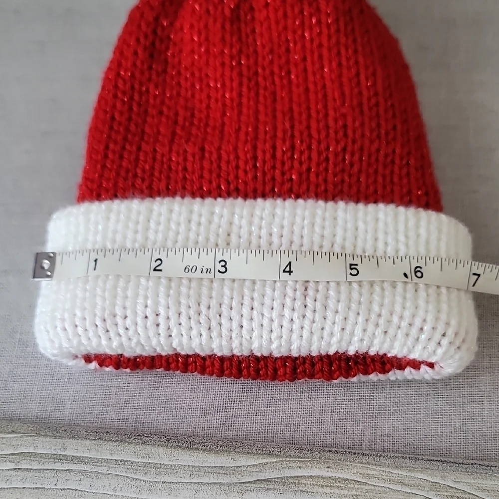 Festive Red and White Knit Beanie with Pom Pom